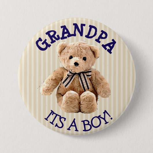 Großvater, seine Babyduschtaste "Boy Teddy Bear" Button (Vorderseite)