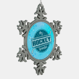 Großvater-Weihnachtsbaum-Verzierung des Hockey-#1 Schneeflocken Zinn-Ornament