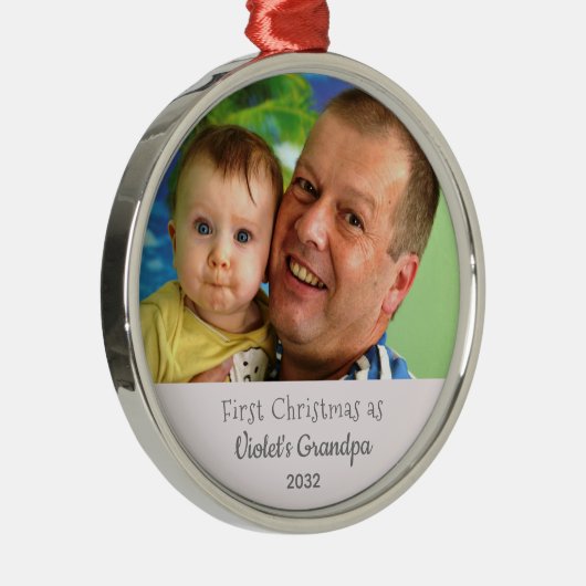 Großvaters 1. Weihnachts-Personalisierte Foto Name Ornament Aus Metall (Rechts)
