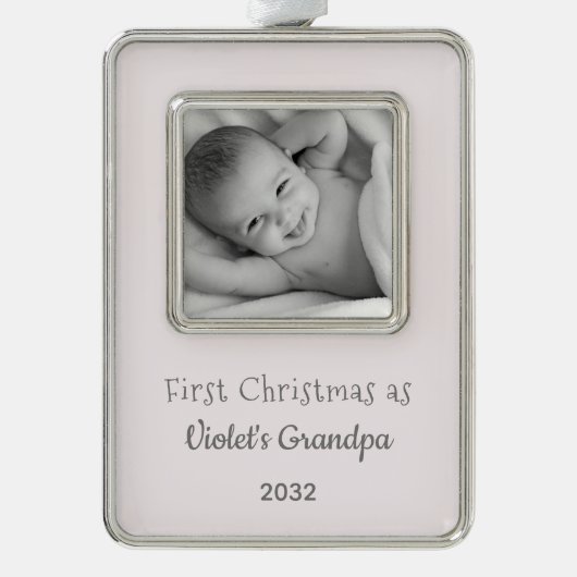 Großvaters 1. Weihnachts-Personalisierte Foto Name Rahmen-Ornament Silber (Vorderseite)