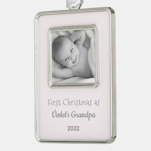 Großvaters 1. Weihnachts-Personalisierte Foto Name Rahmen-Ornament Silber (Links)
