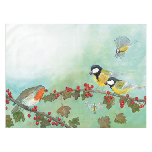 Großwildvögel, Roter Robin & Hawthorn Tischdecke (Vorderseite (Horizontal))