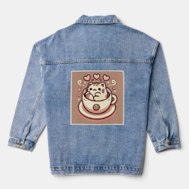 Großzügige Cat & Coffee-Niedliche Kawaii Kitty im  Jeansjacke
