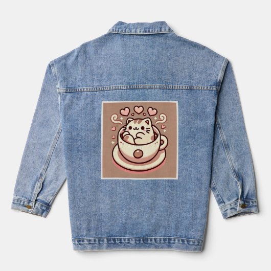 Großzügige Cat & Coffee-Niedliche Kawaii Kitty im  Jeansjacke (Rückseite)