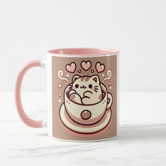 Großzügige Cat & Coffee-Niedliche Kawaii Kitty im  Tasse (Links)