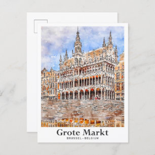 Grote Markt Brussel Belgien Reisen Wasserfarbe Postkarte