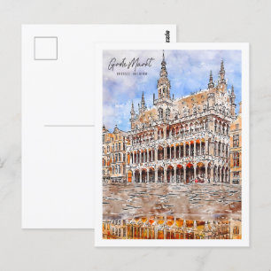 Grote Markt Brüssel Reiseort Wasserfarbe Postkarte