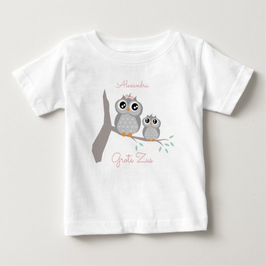Grote zus aanpasbaar naam met uiltjes baby t-shirt (Vorderseite)
