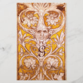 GROTESQUE GESICHT MIT GOLD FLORAL PARCHMENT MONOGR BRIEFPAPIER (Vorderseite)