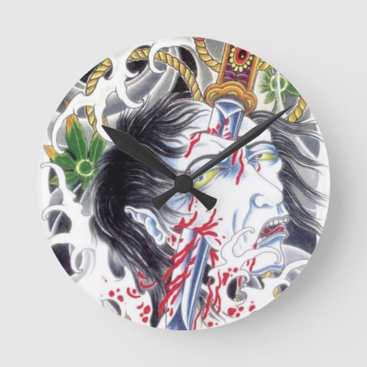 Grotesque Head & Sword Runde Wanduhr (Vorderseite)