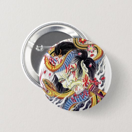 Grotesque & Snake Tattoo Design Button (Vorne & Hinten)