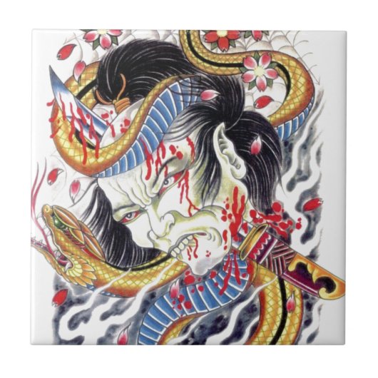 Grotesque & Snake Tattoo Design Fliese (Vorderseite)