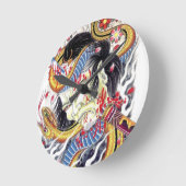 Grotesque & Snake Tattoo Design Runde Wanduhr (Winkel)