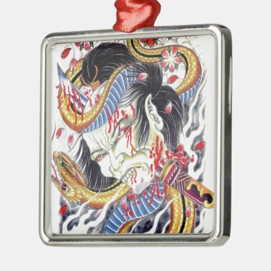 Grotesque & Snake Tattoo Design Silbernes Ornament (Links)