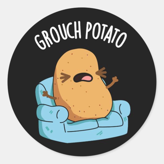 Grouch Potato Funny Veggie Puns Dark BG Runder Aufkleber (Vorderseite)