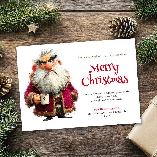 Grouchy Santa humorous editable Christmas greeting Feiertagskarte