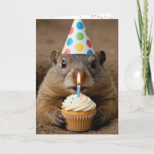 Groundhog Birthday With Cupcake Karte (Vorderseite)
