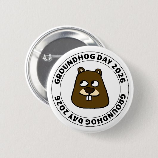 Groundhog Day 2026 with Groundhog face Button (Vorne & Hinten)