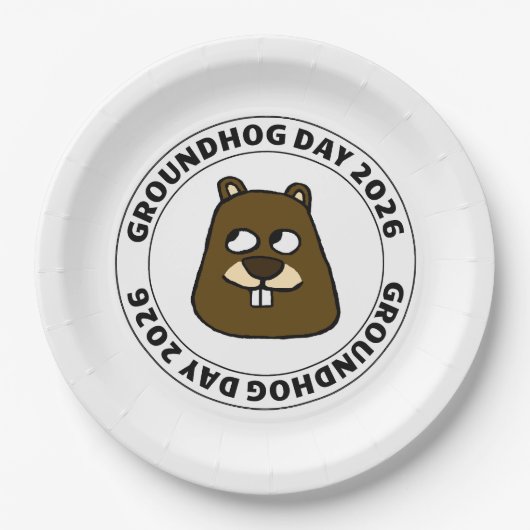 Groundhog Day 2026 with Groundhog face Pappteller (Vorderseite)