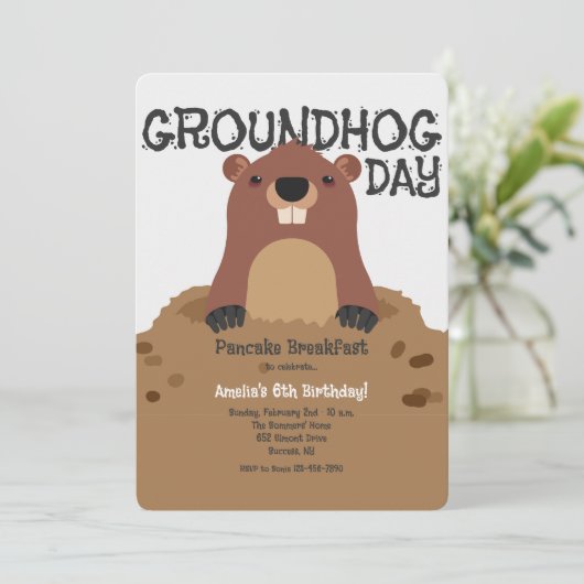 Groundhog Day Birthday Einladung (Stehend Vorderseite)