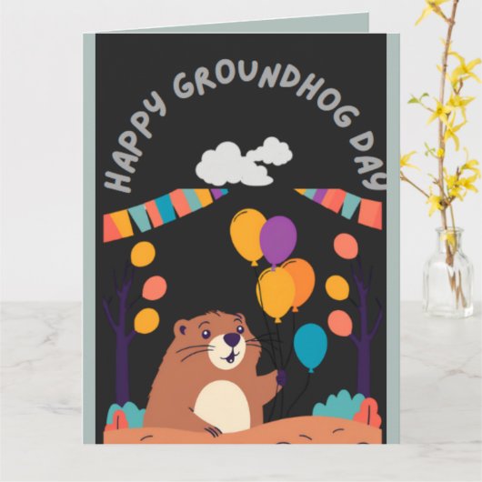 Groundhog Day Celebration: Schatten oder Schein? Karte (Gelbe Blume)