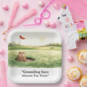 Groundhog Day Golfer Winter Golf Holiday Pappteller (Party)