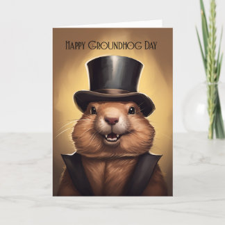 Groundhog Day Grußkarte mit Niedlichem Groundhog w Feiertagskarte
