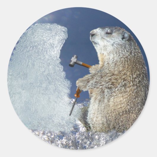 Groundhog Day Ice Skulptur Runder Aufkleber (Vorderseite)
