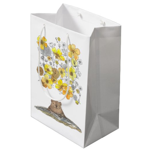 Groundhog Day Spring Watercolor Geschenktasche Mittlere Geschenktüte (Rückseite Schrägansicht)