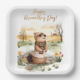 Groundhog day watercolor pappteller