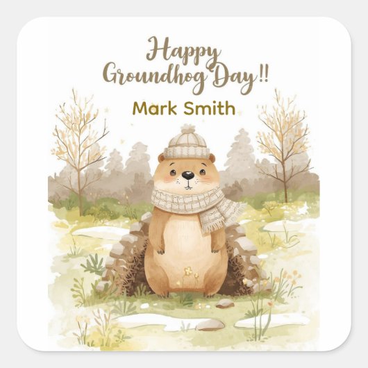 Groundhog Day Watercolor Stickers | Cute Classroom (Vorderseite)