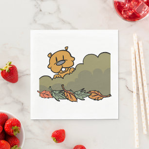 Groundhog durchquert Herbstbüsche Serviette