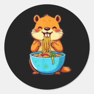 Groundhog Eating Ramen Happy Groundhog Day Runder Aufkleber