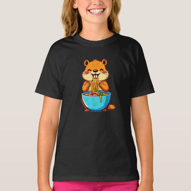 Groundhog Eating Ramen Happy Groundhog Day T-Shirt (Vorderseite)