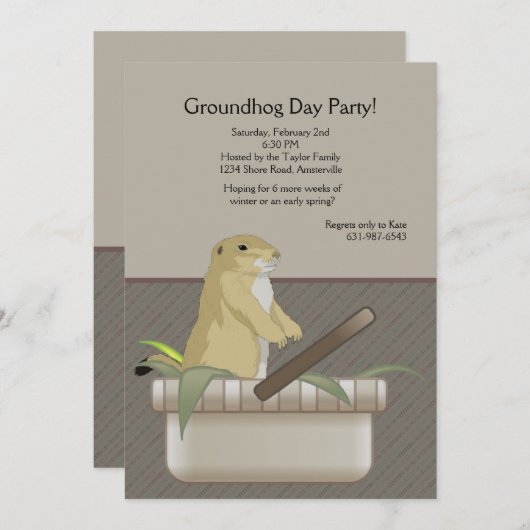 Groundhog in einer Korb-Party Einladung (Vorne/Hinten)
