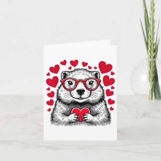 Groundhog Red Heart Shape Valentinstag Karte (Vorderseite)