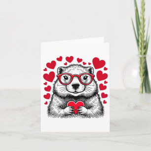 Groundhog Red Heart Shape Valentinstag Karte