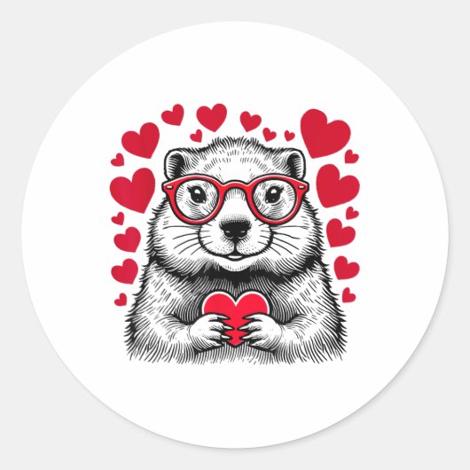 Groundhog Red Heart Shape Valentinstag Runder Aufkleber (Vorderseite)