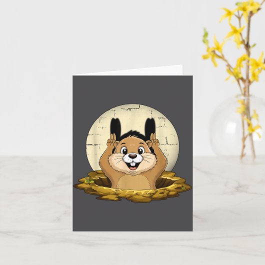 Groundhog Shadow Funny Puppet Happy Groundhog Day Karte (Gelbe Blume)