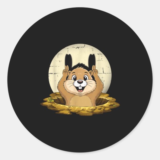 Groundhog Shadow Funny Puppet Happy Groundhog Day Runder Aufkleber (Vorderseite)