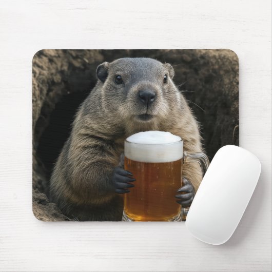 Groundhog With Mug of Beer Mousepad (Mit Mouse)