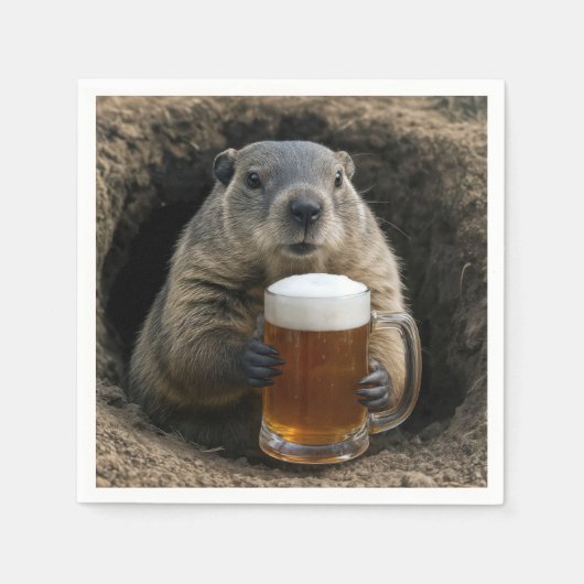 Groundhog With Mug of Beer Serviette (Vorderseite)