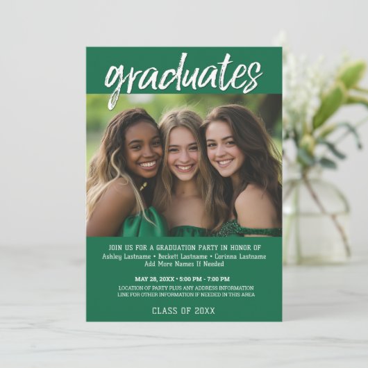 Group Abschluss Green Party - Gemeinsames Foto Einladung (Stehend Vorderseite)