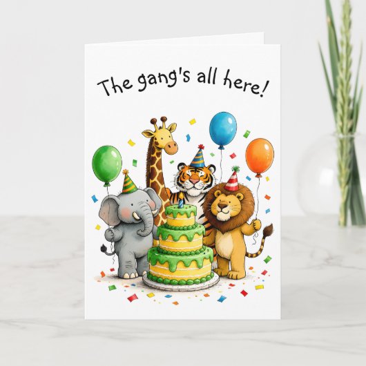Group Birthday Whimsical Animals in Party Hats Karte (Vorderseite)