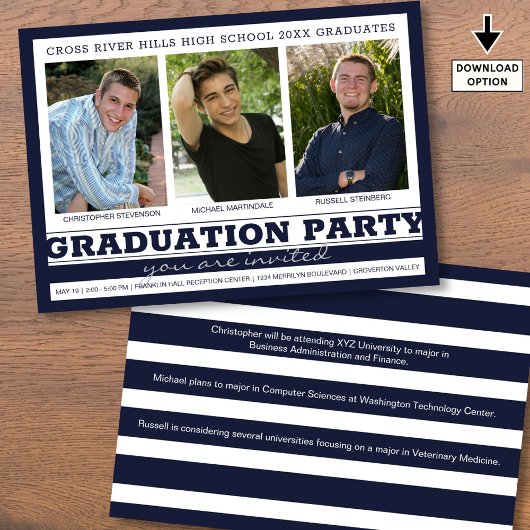 Group Graduation Party 3 Fotos Navy Blue Einladung
