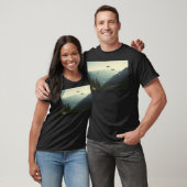 Group Of Ufo Flying Over Mountains 80S Retro Photo T-Shirt (Unisex)