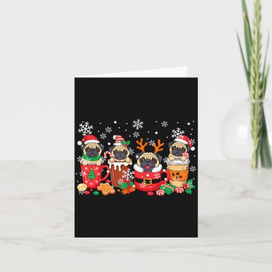 Group Santa Reindeer Pugs In Coffee C Christmas Karte (Vorderseite)