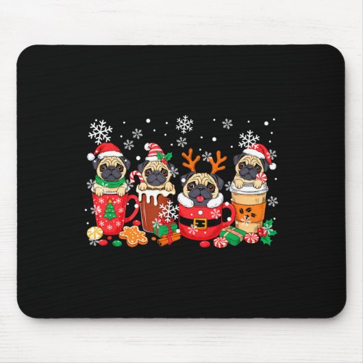 Group Santa Reindeer Pugs In Coffee C Christmas Mousepad (Vorne)