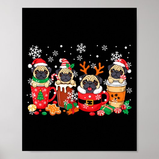 Group Santa Reindeer Pugs In Coffee C Christmas Poster (Vorne)