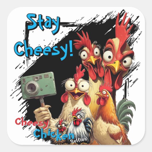"Group Selfie Sticker" Chessy Chicken Selfies Quadratischer Aufkleber (Vorderseite)